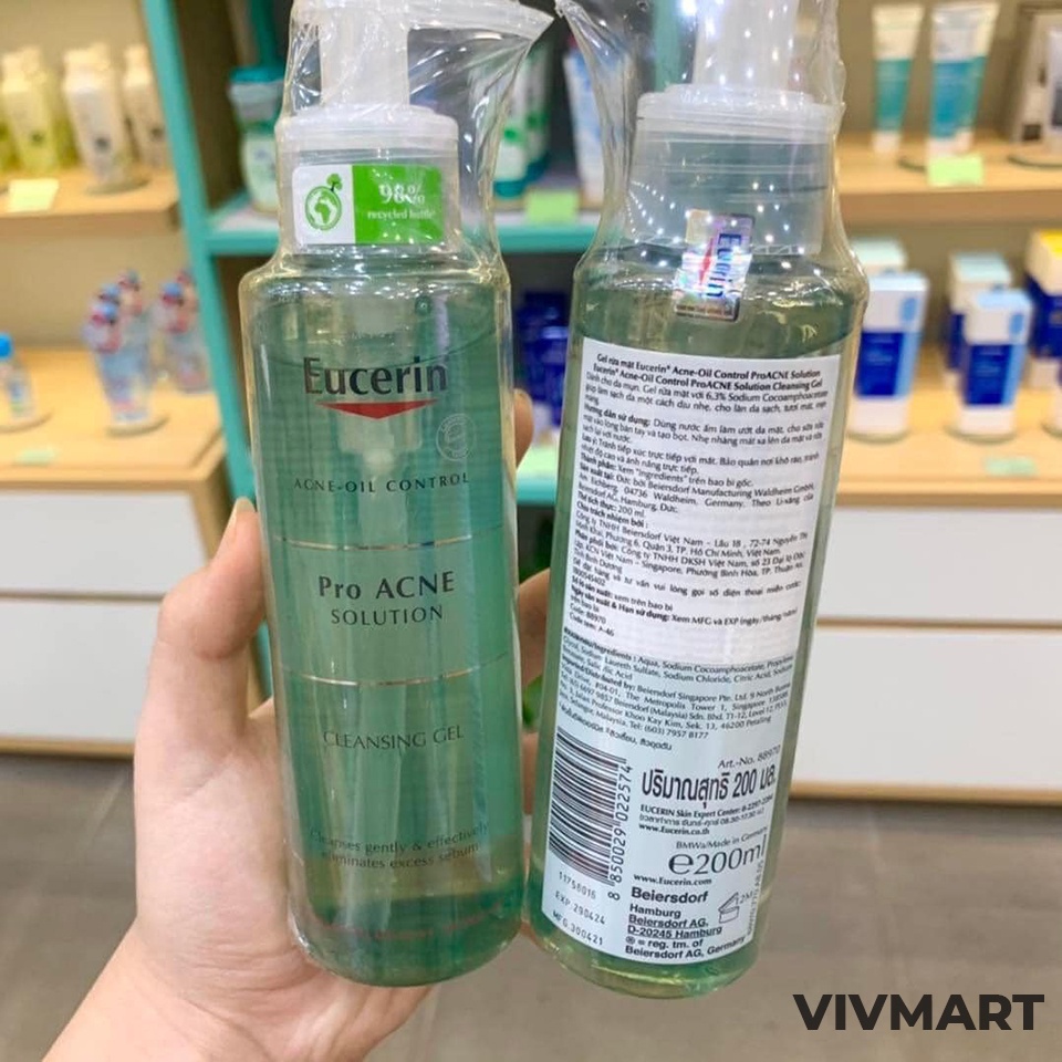 ✅ Eucerin Gel Rửa Mặt Giảm Mụn ProAcne Solution Cleansing Gel 200ml - 400ml