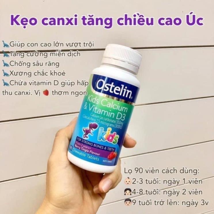 Kẹo Canxi Khủng long Ostelin Kids Calcium &amp; Vitamin D3 của Úc cho bé 90 viên