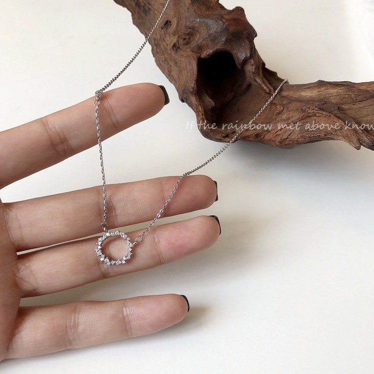 Vòng cổ mặt tròn nhỏ đính đá zircon đơn giản phong cách Hàn Quốc mới
