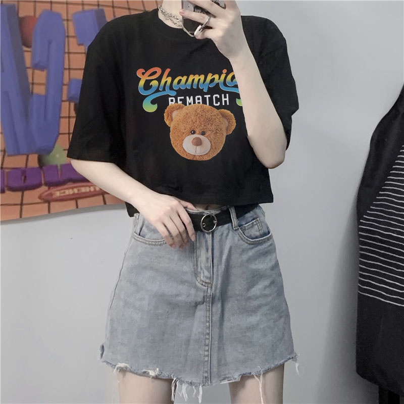 Áo croptop nữ tay ngắn cổ tròn vải thun cotton kiểu hàn quốc CR015 Miucho in hình hoạ tiết