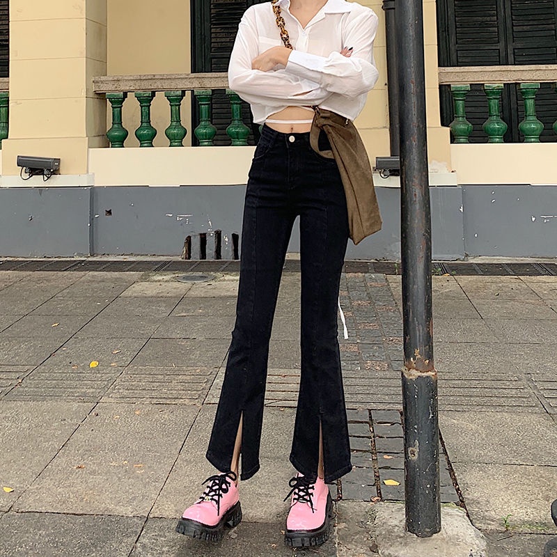 Quần jean ống loe lưng cao thời trang cho nữ