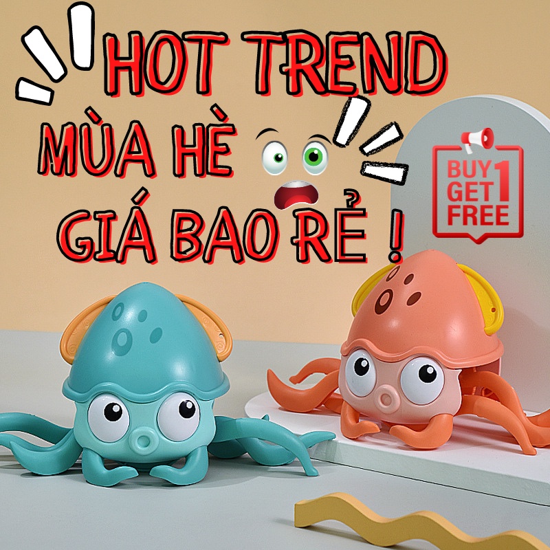 Đồ chơi bạch tuộc bơi lội, bạch tuộc kéo dây bò ngang bằng cót đồ chơi nhà tắm vui nhộn cho bé B4KIDS - K06
