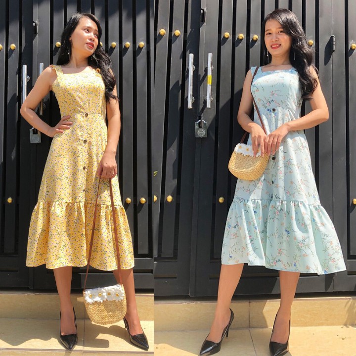Đầm Xòe Họa Tiết Hoa Lá - Đẹp Và Giá Rẻ - GR0036