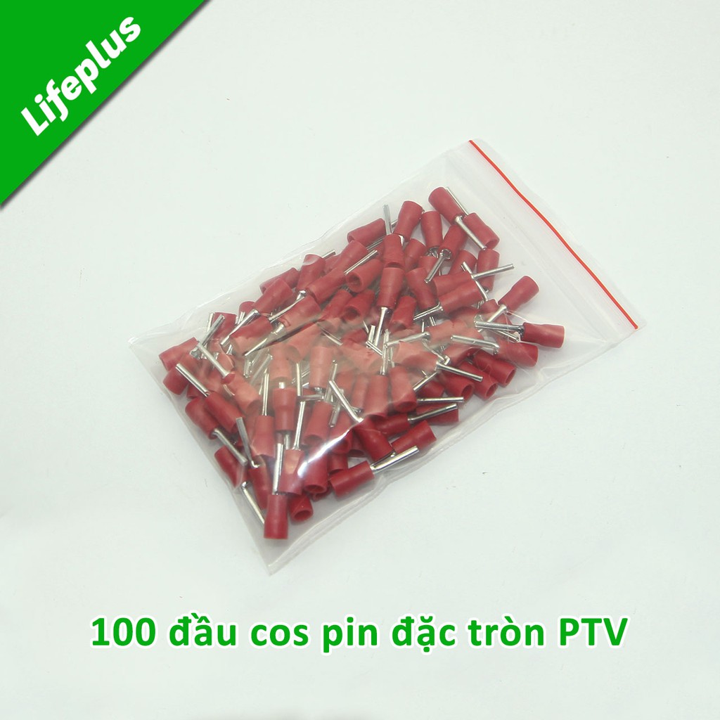 Túi 100 đầu cos pin đặc tròn PTV bọc nhựa
