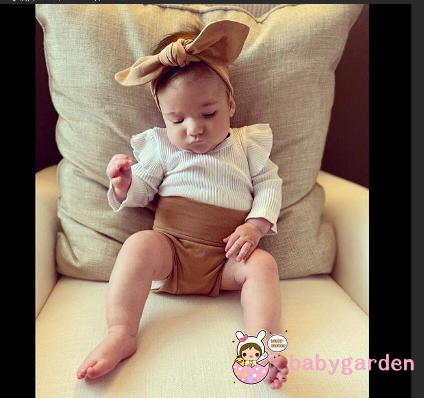 Bộ 3 Cái Gồm Áo Dài Tay Màu Trơn + Quần Short + Băng Buộc Đầu Cho Bé Gái