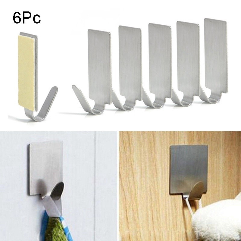 Set 6 móc treo đồ bằng thép không gỉ đơn giản đa năng