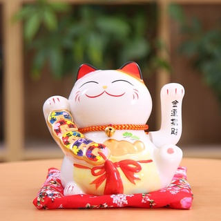 Mèo Thần Tài May Mắn Maneki Neko 16cm Vẫy Tay (Kèm Pin Và Đệm)