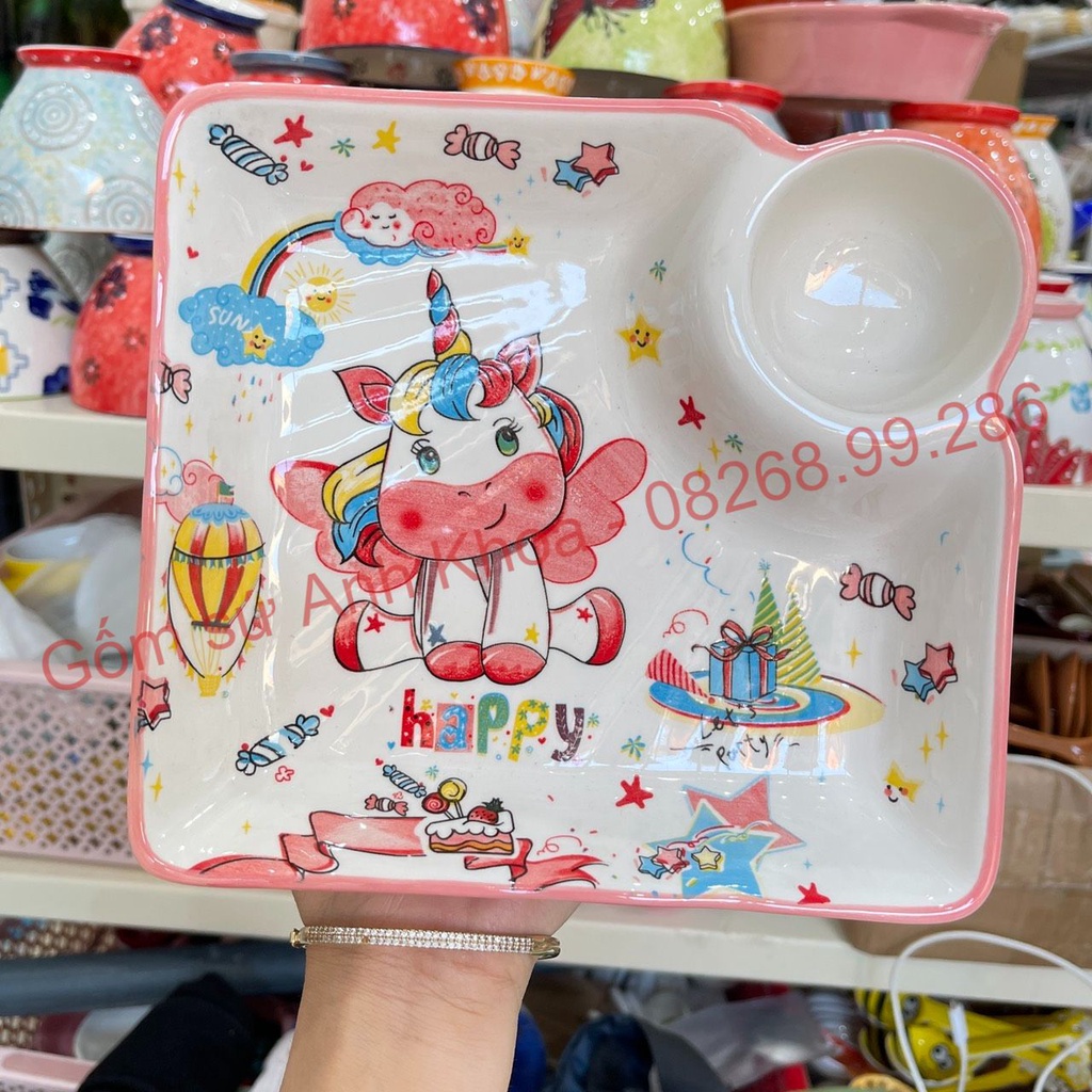 Bát Đĩa sứ Decor Chén Dĩa Sứ Dễ Thương Cute Cao Cấp cực kỳ xinh yêu Đĩa kèm ngăn chấm, trang trí món ăn cực đẹp