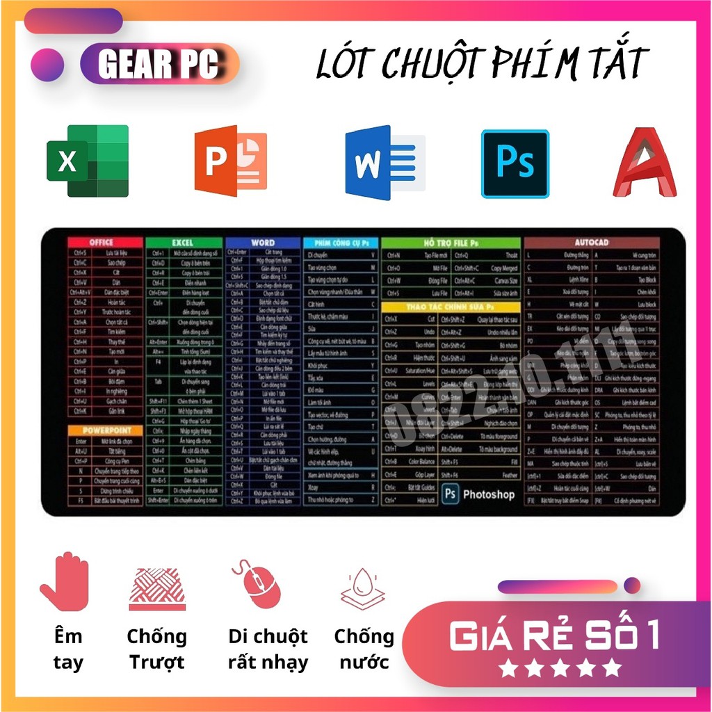 Bàn di chuột in hình phím tắt văn phòng 30x80cm siêu lớn - sản phẩm hữu ích dành cho dân văn phòng - Máy Tính Báo Hồng