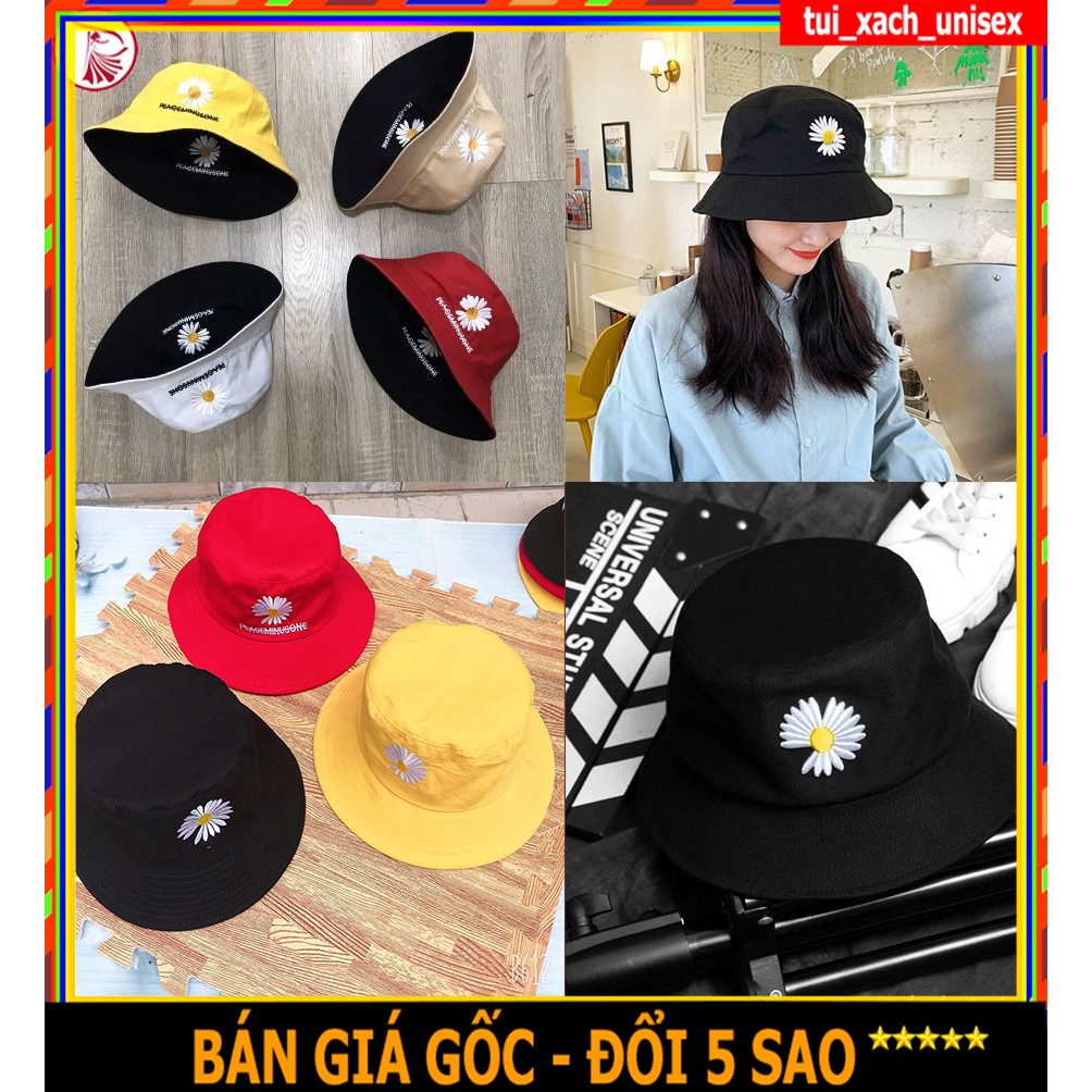 NÓN HOA CÚC HỌA MI  MŨ VÀNH BÁNH BÈO 2 MẶT THÊU HÌNH HÓT CHẤT KAKI MỀM GIÁ RẺ ĐẸP