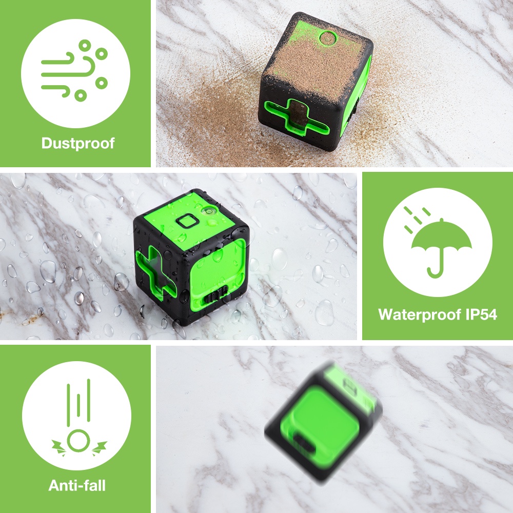 Máy Đo Bằng Tia Laser 2 Đường Chéo Màu Xanh Lá Cây Mini Dọc Và Ngang Siêu Mạnh Mẽ Với / Không Có Pin