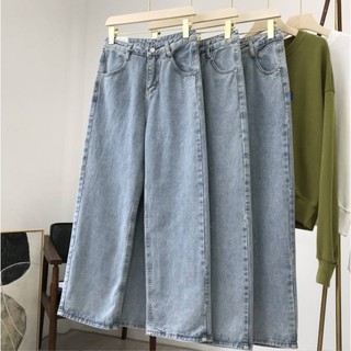 Quần jeans ống rộng cạp cao phong cách retro Hàn Quốc