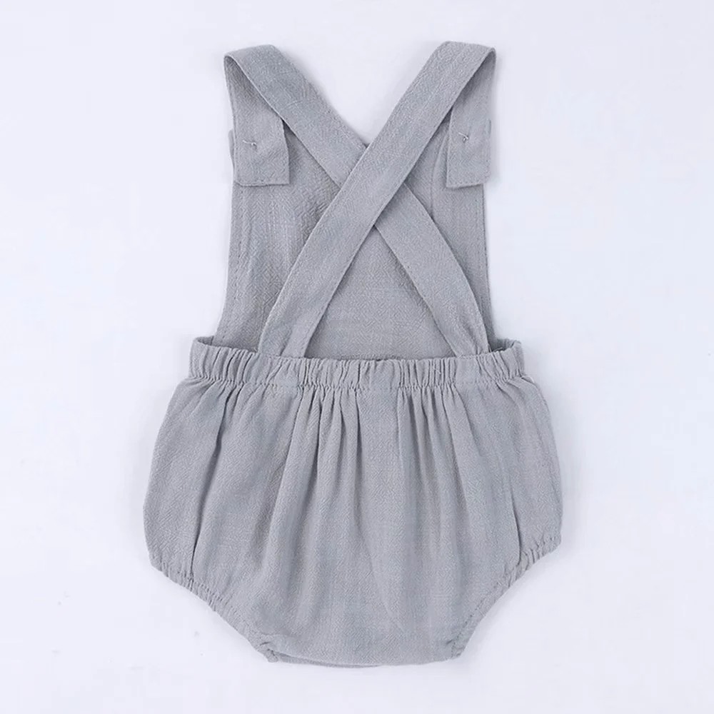 Bộ Áo Liền Quần Vải Cotton Lanh Mềm Mại Màu Trơn Dễ Thương Cho Bé Trai + Gái