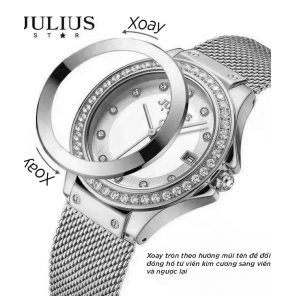 Combo 4 trong 1 Đồng Hồ Julius Star JS-040A Kèm Dây Da và Lắc Tay (Bạc)