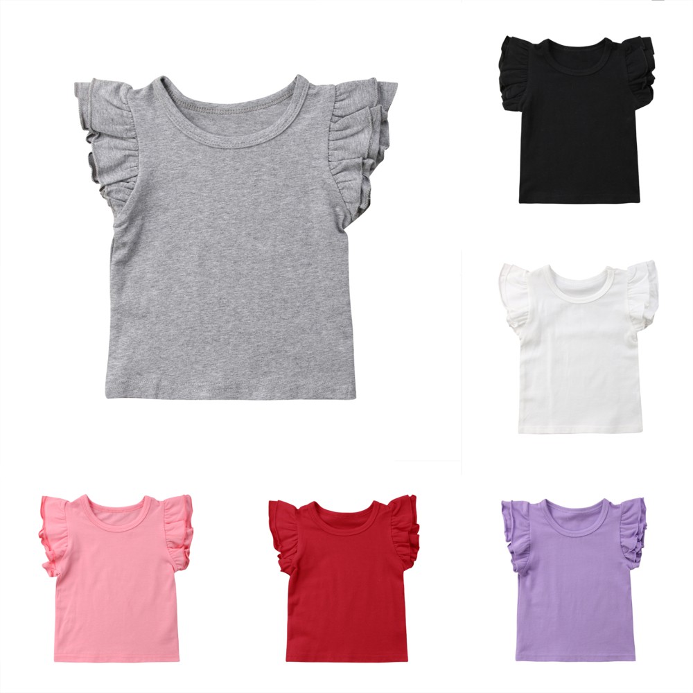 Áo tay cánh tiên , vải cotton , màu trơn cho bé gái