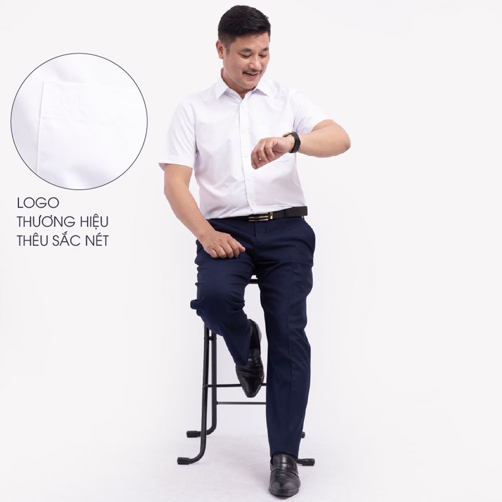 Áo Sơ Mi Nam Ngắn Tay Trung Niên ANCHI Classic Cotton Trơn Màu Trắng Cao Cấp