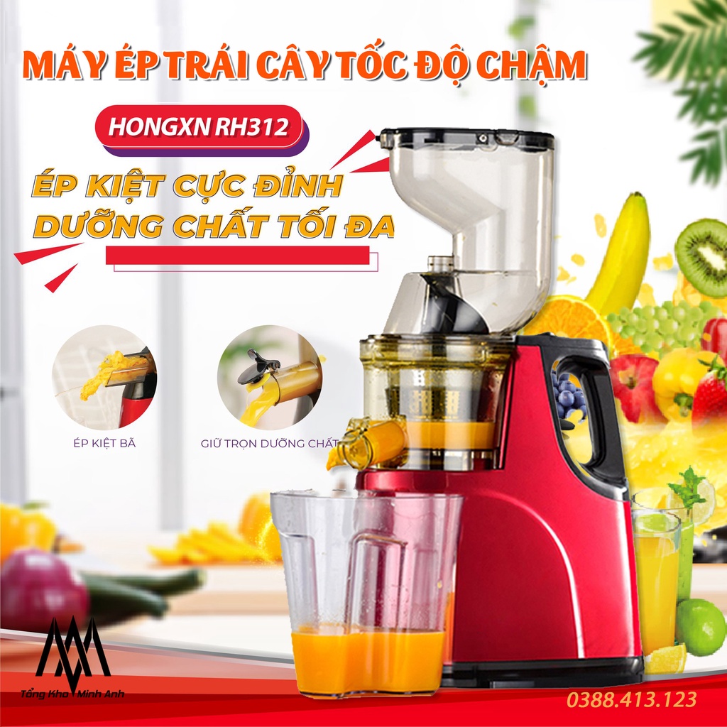 Máy ép hoa quả Hongxin RH312 - Máy ép chậm trái cây cổ bình to - Tặng kèm 2 cốc đựng + Bàn chải