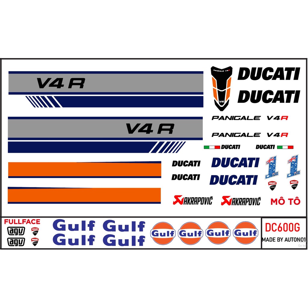 DECAL NƯỚC ĐỘ DUCATI PANIGALE V4 TRICOLOR - CORSE - SUPREME - GULF - ADVANCE AUTONO1 DC600