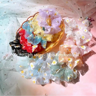 Dây cột tóc scrunchies lưới thêu hoa cúc - Dây buộc tóc thời trang