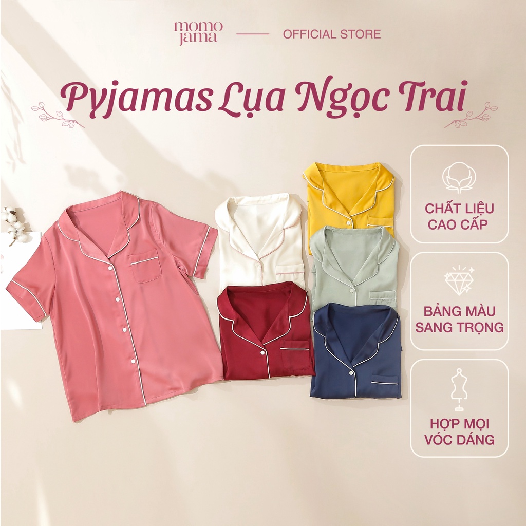 Bộ Pijama mặc nhà lụa ngọc trai cao cấp MOMOJAMA áo cộc quần dài, thanh lịch size từ 40 -70kg, MJ0298 - MJ0325 | BigBuy360 - bigbuy360.vn