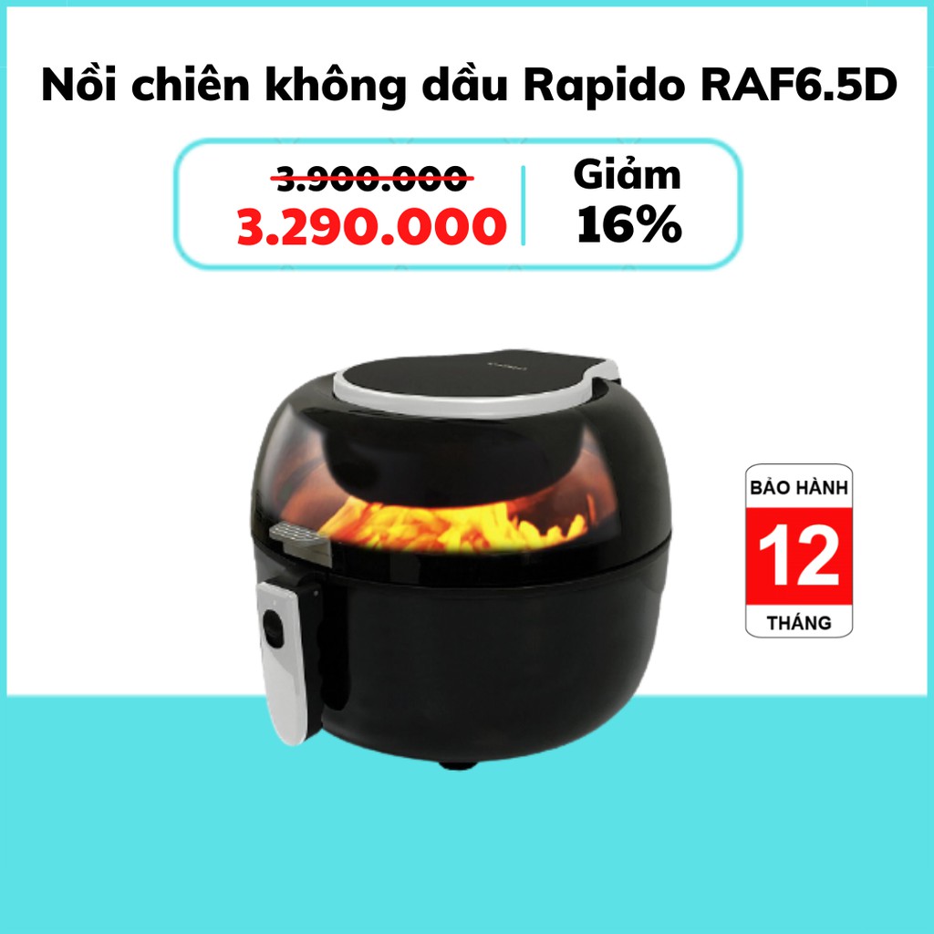 [HÀNG CHÍNH HÃNG] Nồi chiên không dầu Rapido RAF6.5D LUX Inverter 6.5L, điều khiển điện tử (Bảo hành 1 năm)