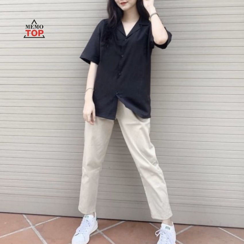 Quần baggy kaki nam nữ unisex đen cạp chun lưng cao ống suông đẹp MEMOTOP MM07