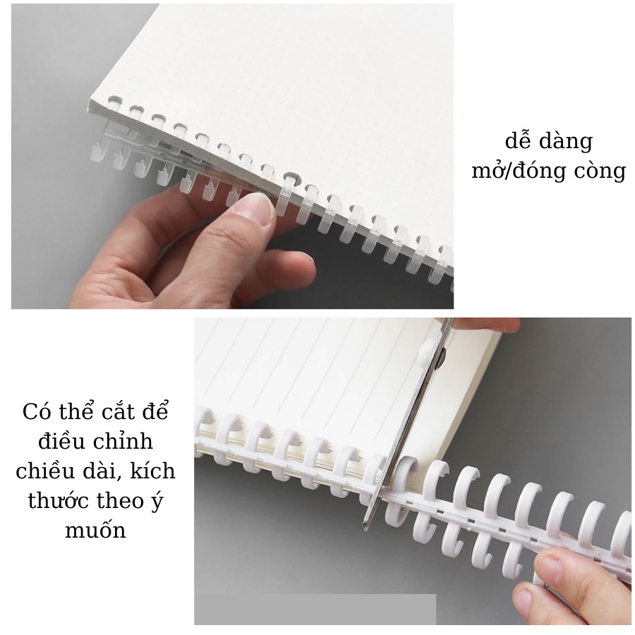 Thanh còng nhựa A5 B5 A4 20 26 30 lỗ làm sổ, kẹp tài liệu đường kính 12mm màu pastel xinh xắn