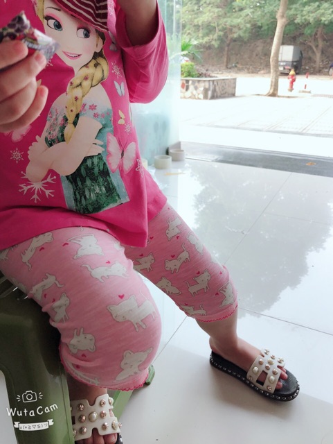 Quần legging lửng chất cotton 4 chiều cho bé gái