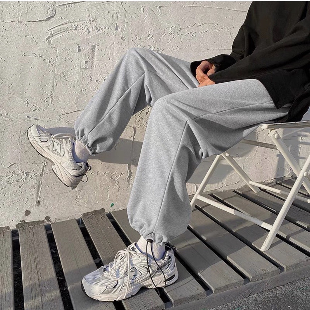 Quần Jogger Nỉ Tăm Nam Nữ Dây Rút Bo Chun Gấu Quần Bom Sweatpants Mặc 2 Kiểu Thu Đông Ống Rộng Dáng Xuông Dễ Phối Đồ