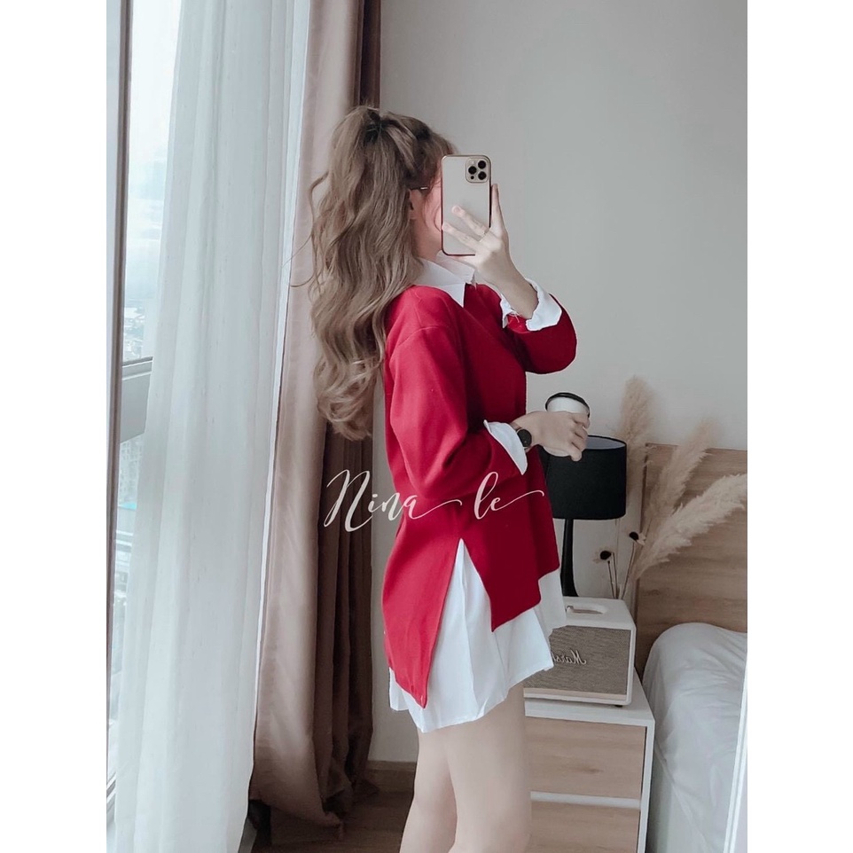 Set Áo Chân Váy VAYO Combo Áo Sơ Mi Trắng Gile Len Đỏ Và Chân Váy Xếp Ly Thời Trang Nữ Đẹp