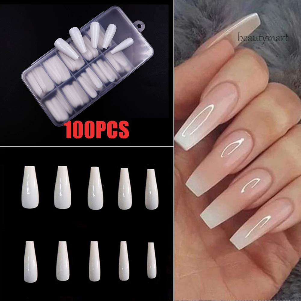 [Hàng mới về] Bộ 100 móng tay giả dáng dài bao phủ toàn bộ móng