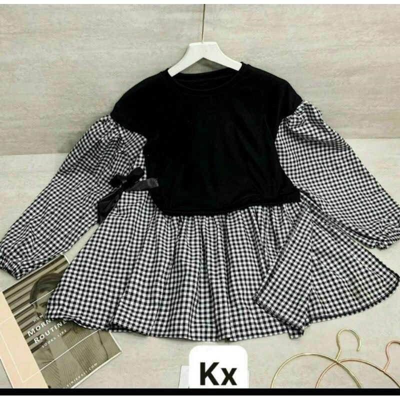 Áo babydoll phối caro form rộng