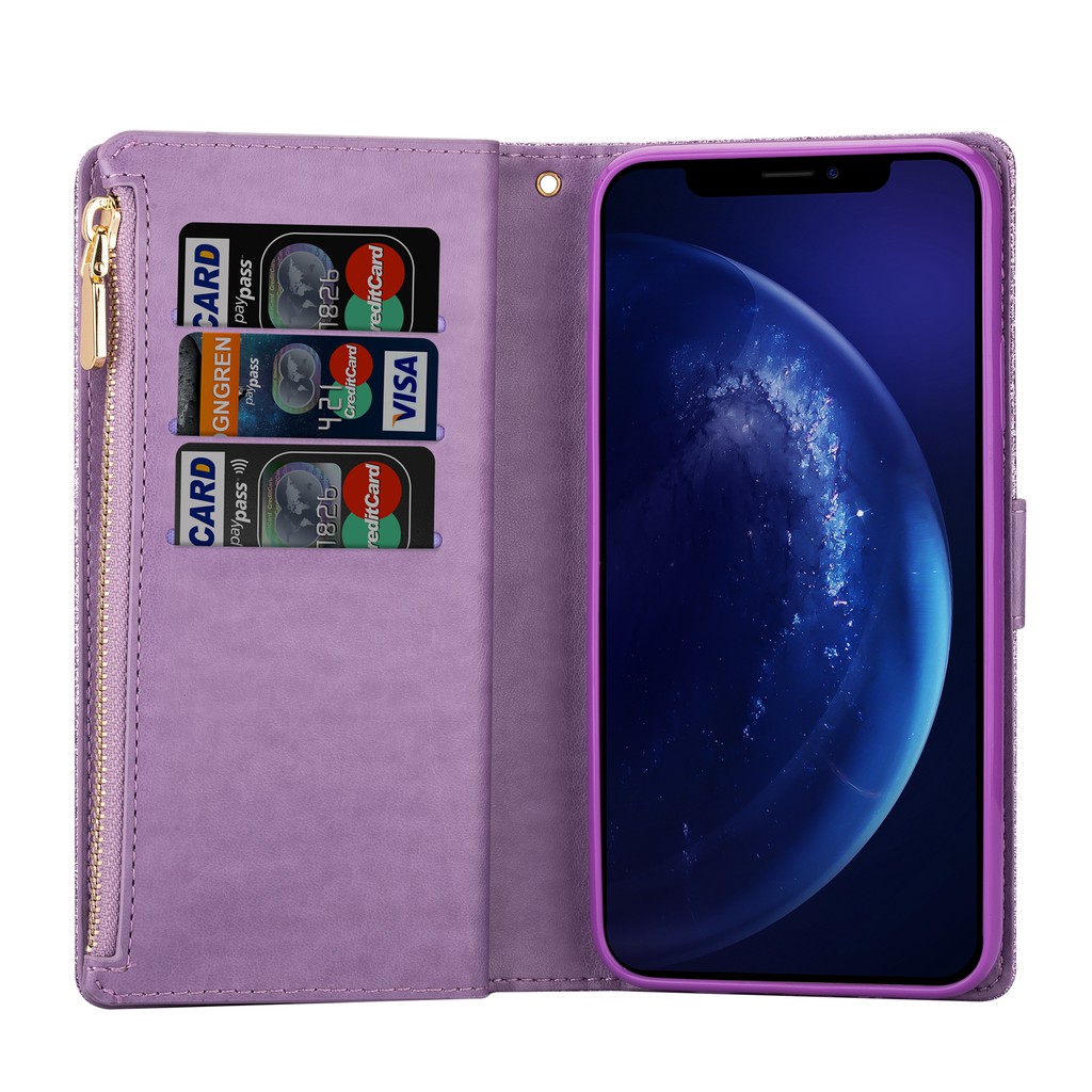 SAMSUNG GALAXY S9 PLUS S9 Bao da điện thoại kiểu ví gập in hình bầu trời sao lấp lánh cho