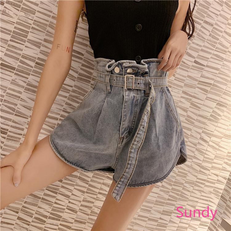 Quần Đùi Denim Lưng Cao Phối Ren Thời Trang Mùa Hè Cho Nữ