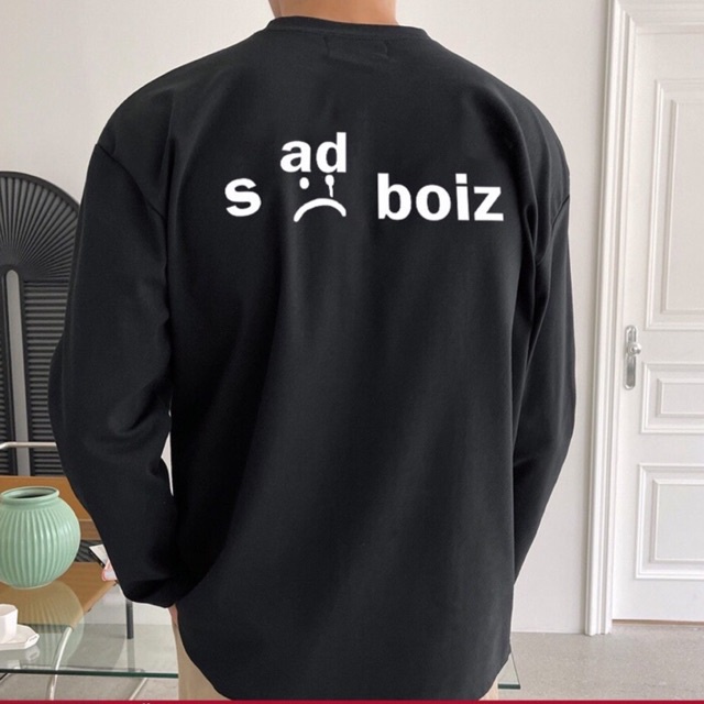 Áo sweater nỉ bông cổ tròn màu đen in sadboiz chữ trắng sadboizaintcry sadboy sadboizvibes