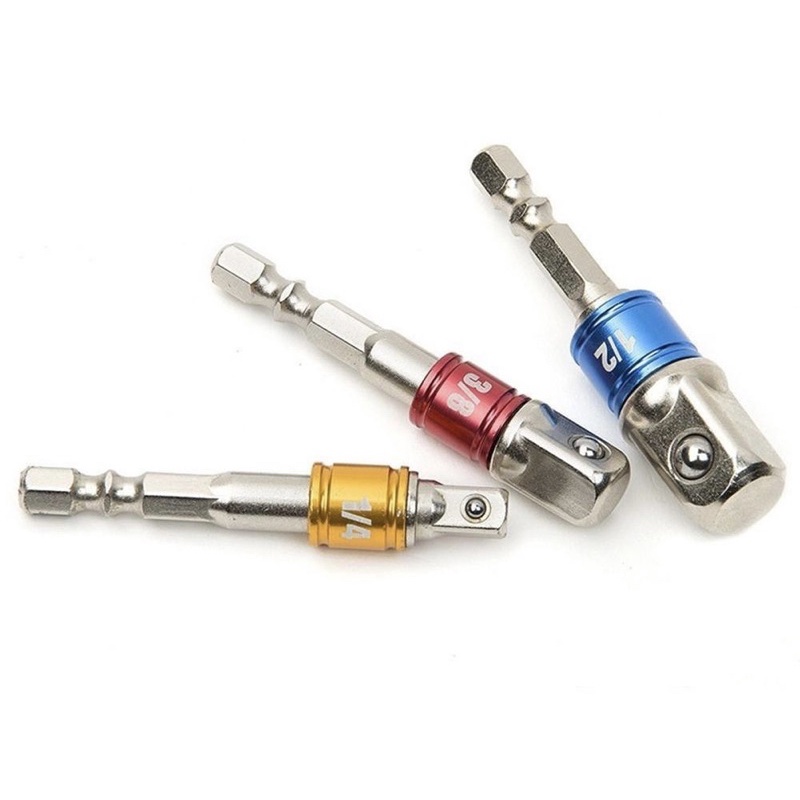 Bộ 3 Đầu Chuyển Sang Khẩu Bulong 1/4&quot; 3/8&quot; 1/2&quot; 3 Màu Gắn Cho Máy Khoan, Máy Bắn Vít