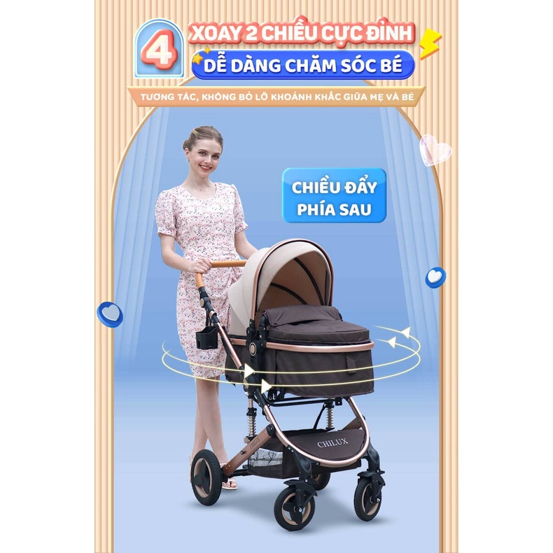 XE NÔI ĐẨY EM BÉ GẤP GỌN CHILUX V1.6 MÀU KEM