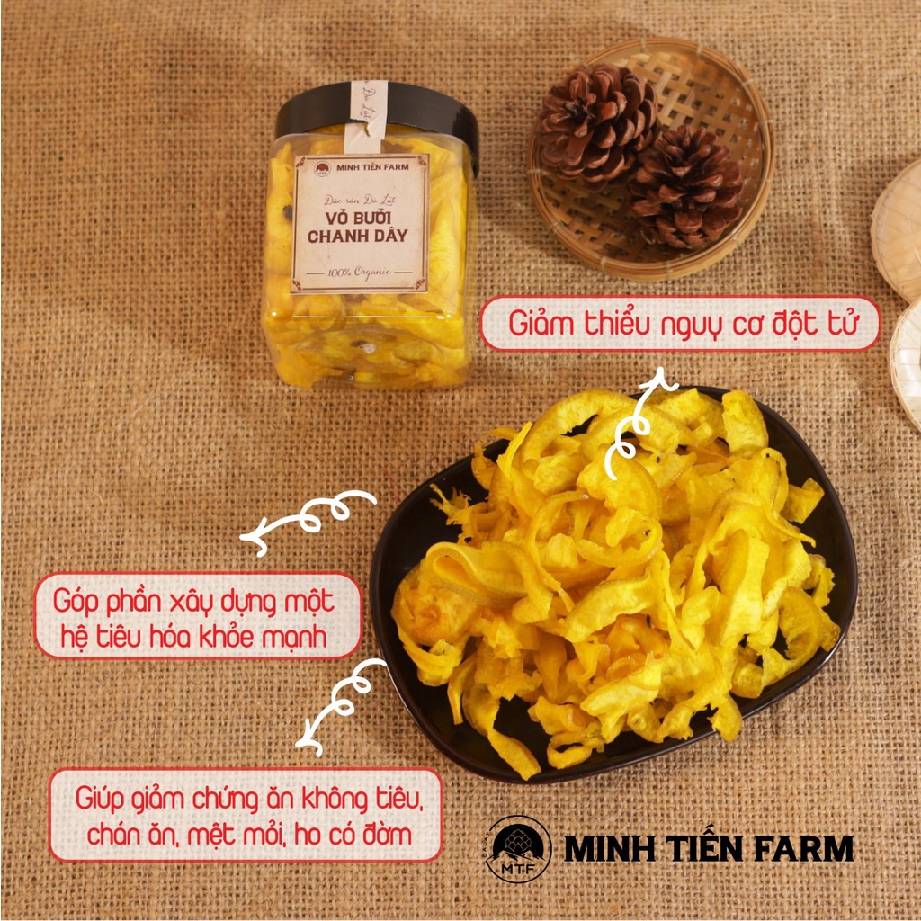 Mứt vỏ bưởi chanh dây sấy dẻo 150- 250gr organic Đà Lạt Minh Tiến Farm