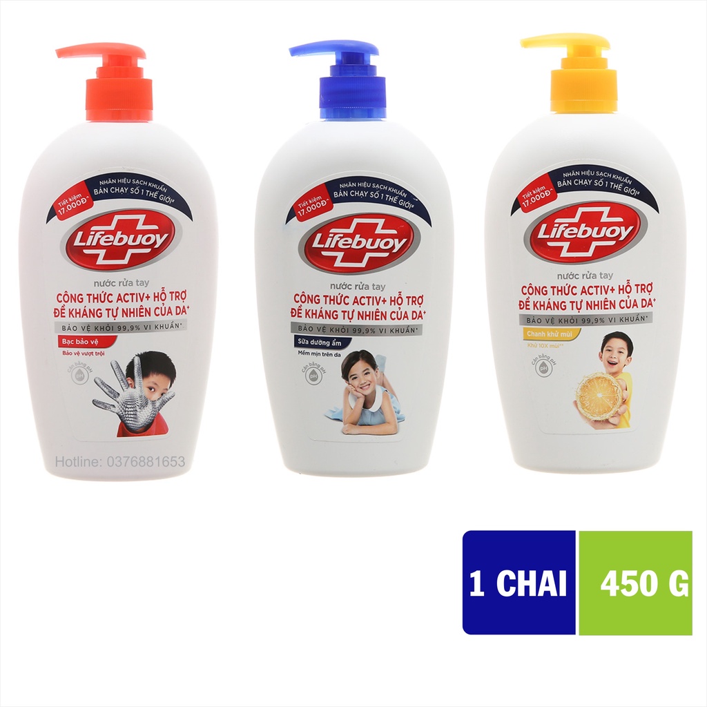 Nước Rửa Tay LIFEBUOY đủ màu chai 450g và chai 180g