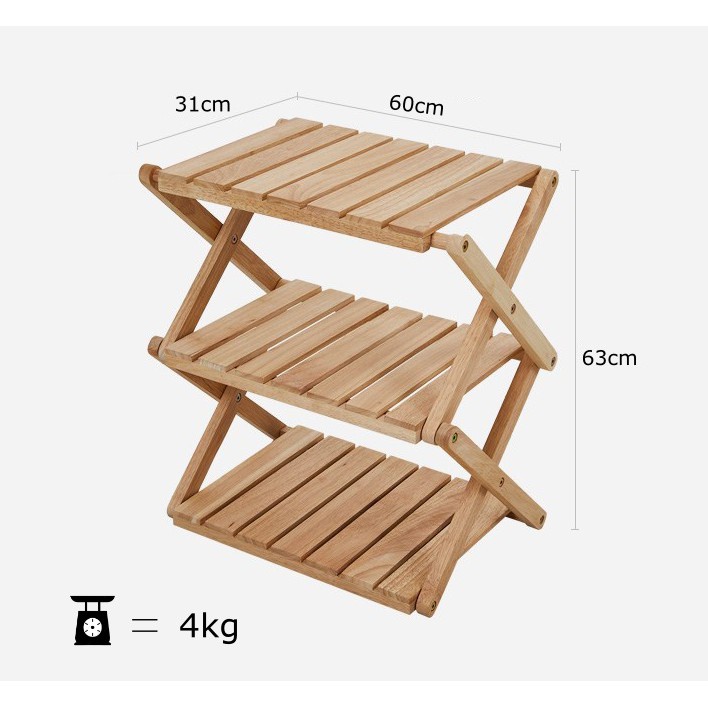 Kệ gỗ đa năng 3 tầng gỗ thông  - Có thể xếp gọn - Kích thước 60*31*63 - Bảo hành 12th