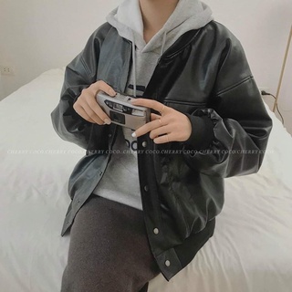Áo khoác Bomber da dáng rộng oversize