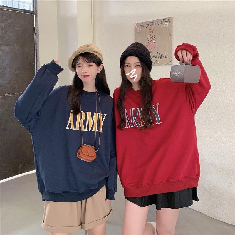 SUXI Áo Nỉ Nữ Dài Tay Cổ Tròn Thời Trang Hàn Mới