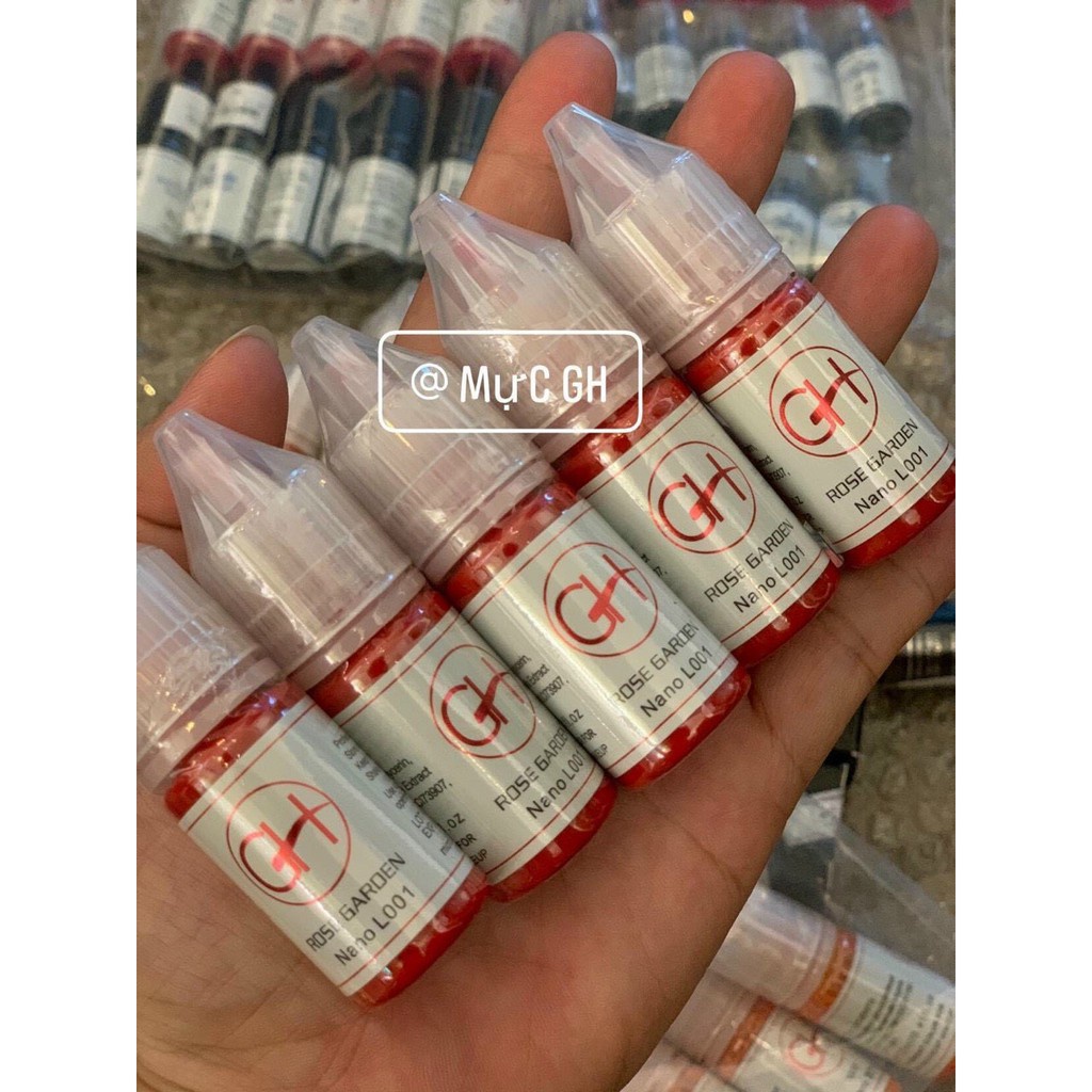 Mực hữu cơ GH phun môi đẹp siêu bám nhanh lên màu chuẩn giá tốt, Mực phun xăm môi Nano gh chính hãng Mỹ 6ml / 12ml