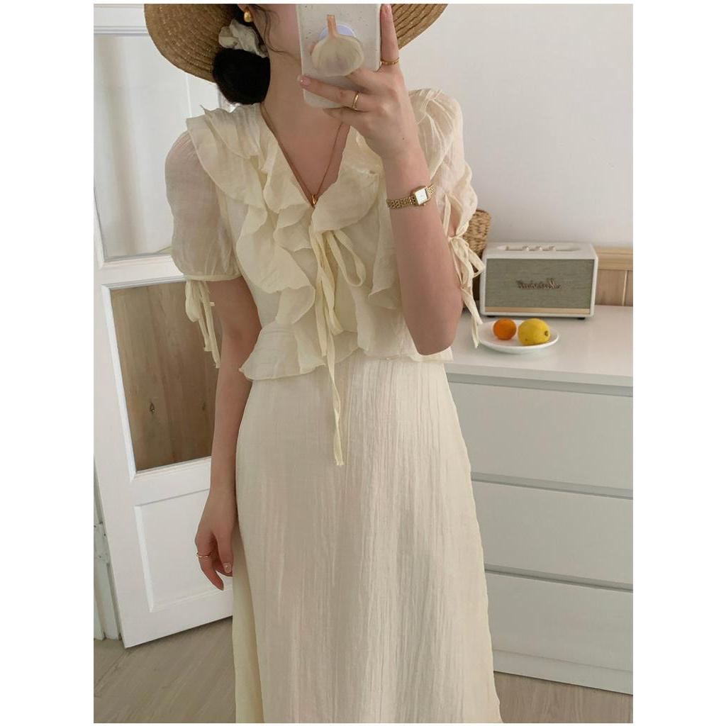 Đầm Dài Tay Ngắn Nhún Bèo Mùa Hè 62264