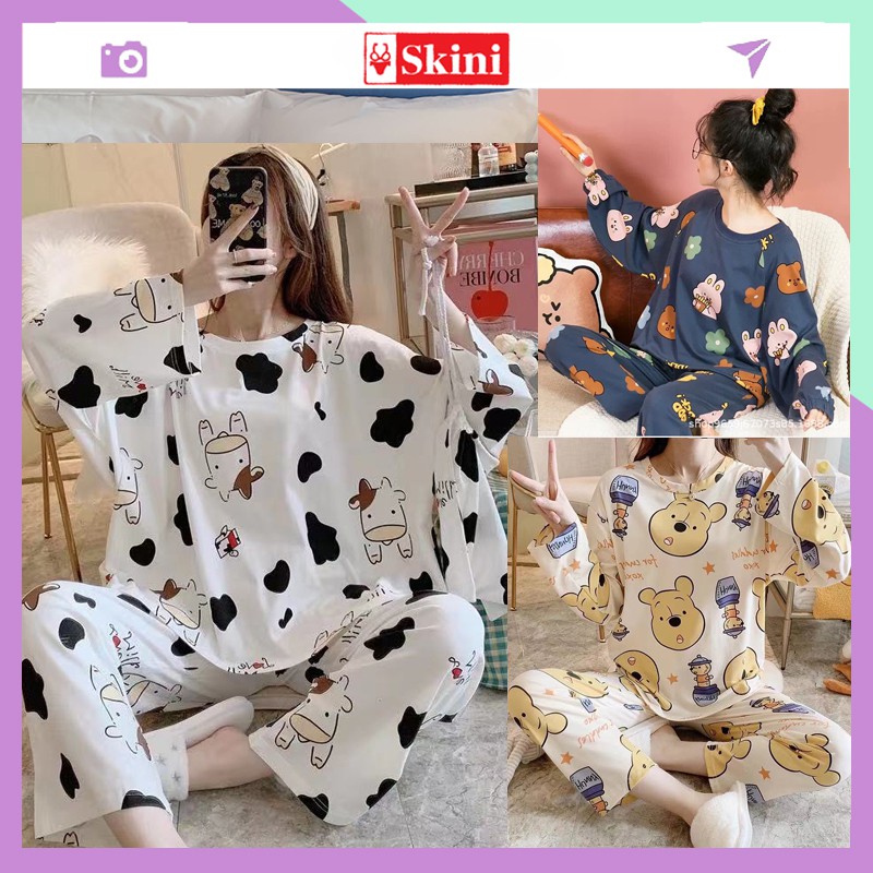 [Mã 151FASHIONSALE1 giảm 10K đơn 50K] Đồ bộ nữ dài tay hoạt hình, Đồ ngủ nữ cotton thun dài tay cực xinh DT02