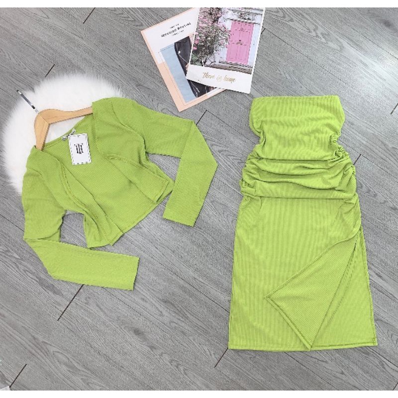 Combo Áo Khoác + Đầm Ôm Body Xẻ Tà Dáng Dài
