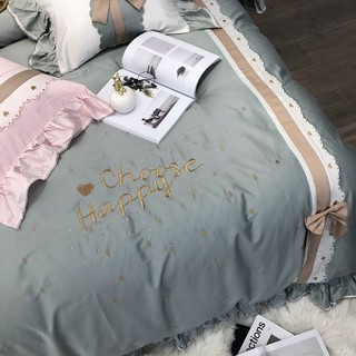 Bộ Chăn Ga Gối Lụa Cao Cấp Phối Bèo Xinh