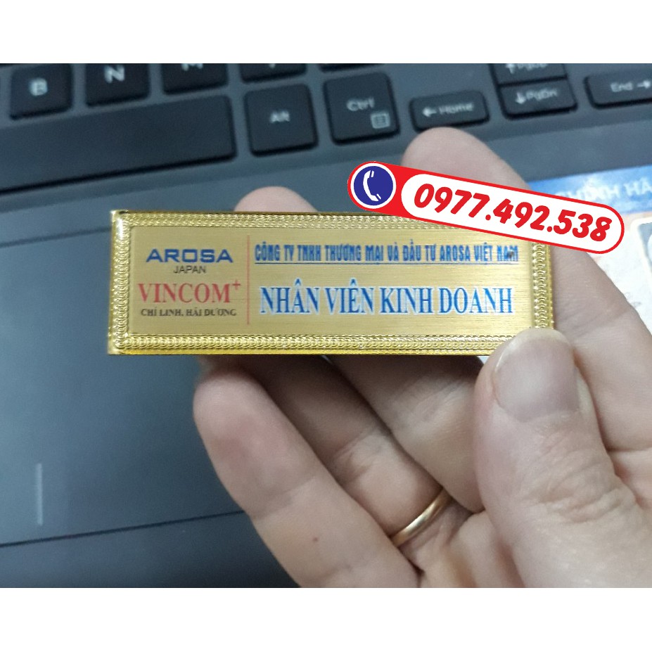 Thẻ tên cài áo phôi đồng mạ vàng, name tag