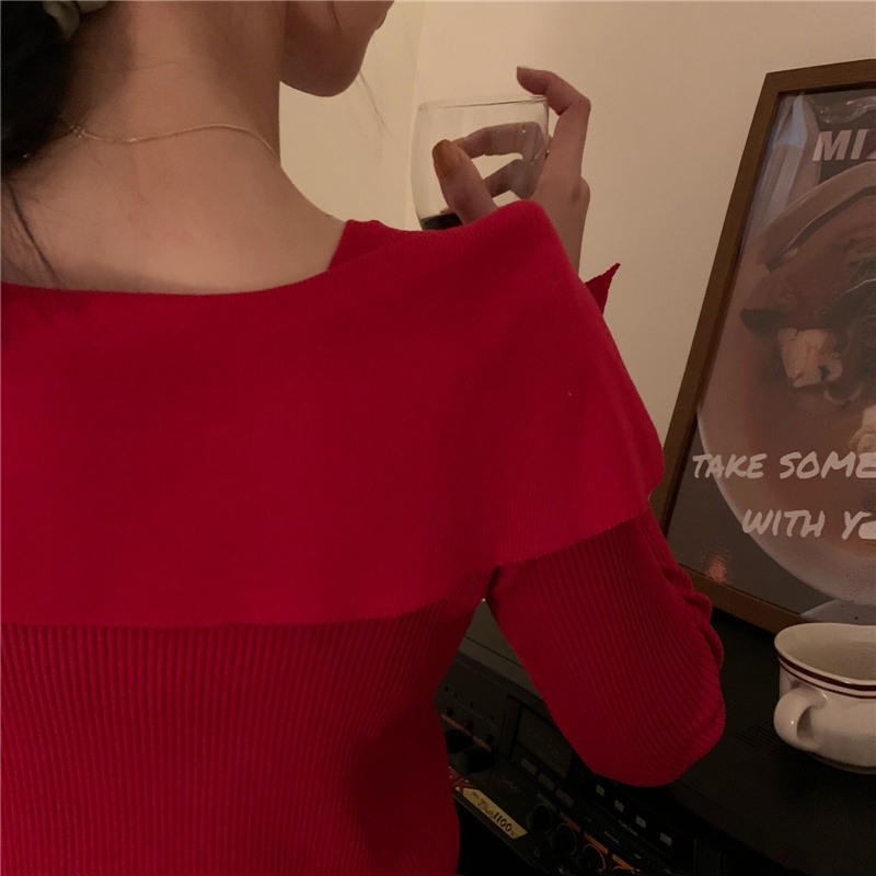Áo sweater dệt kim dài tay dáng ôm đính nơ quyến rũ cho nữ