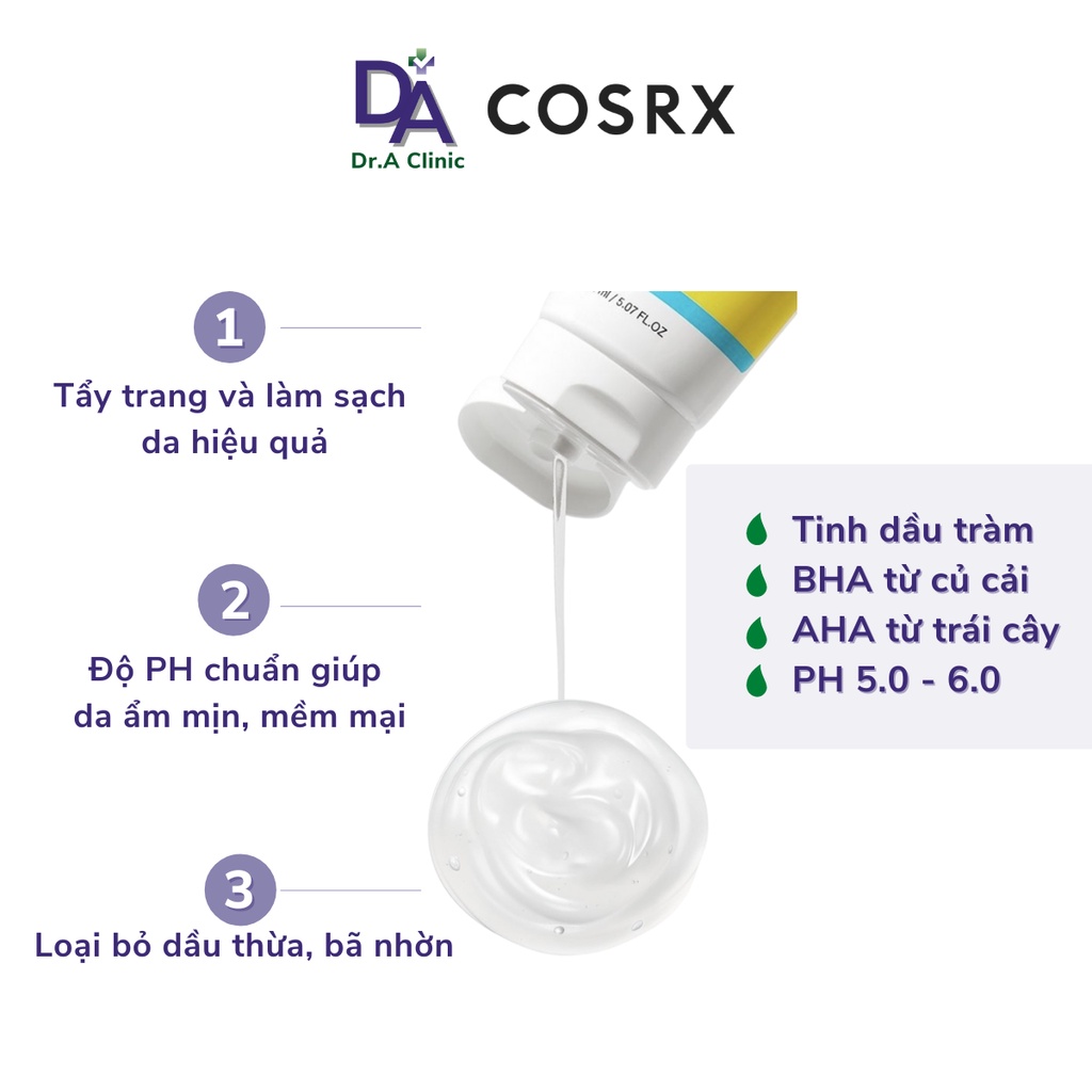 Sữa Rửa Mặt Cosrx Low Ph Good Morning Gel Cleanser Cho Da Dầu Mụn Hỗn Hợp Và Da Thường 150ml - Dr.a Clinic